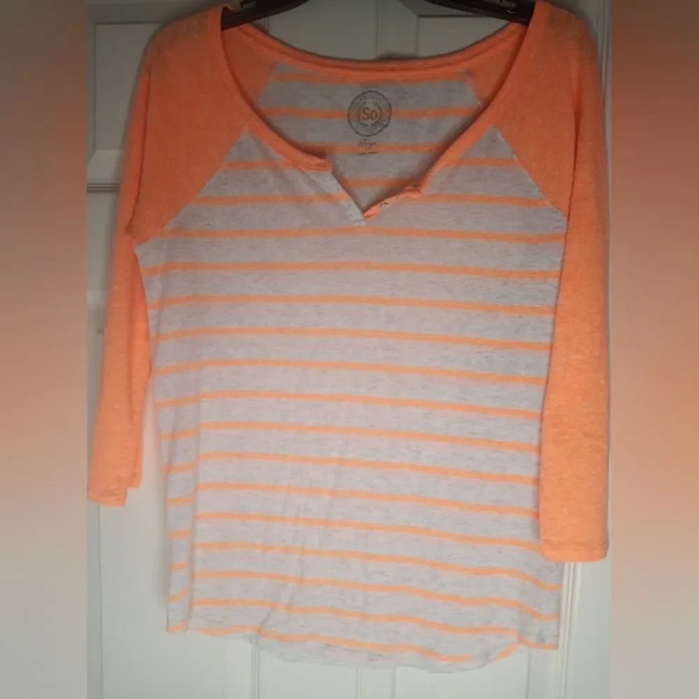 SO L 3/4 Sleeve Orange Gray Size Cotton Blend Junior's T-shirt